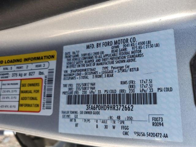 Photo 10 from auction – 2017 FORD FUSION SE with VIN 3FA6P0HD9HR372662
