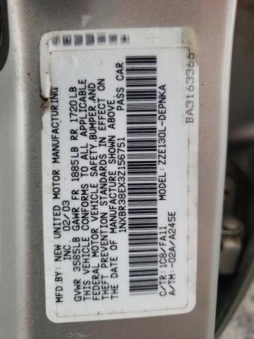 Photo 10 from auction – 2003 TOYOTA COROLLA CE with VIN 1NXBR38EX3Z156751