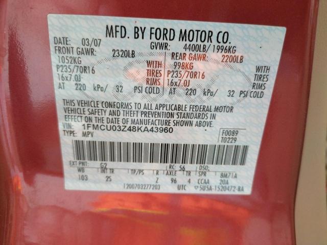 Photo 10 from auction – 2008 FORD ESCAPE XLT with VIN 1FMCU03Z48KA43960