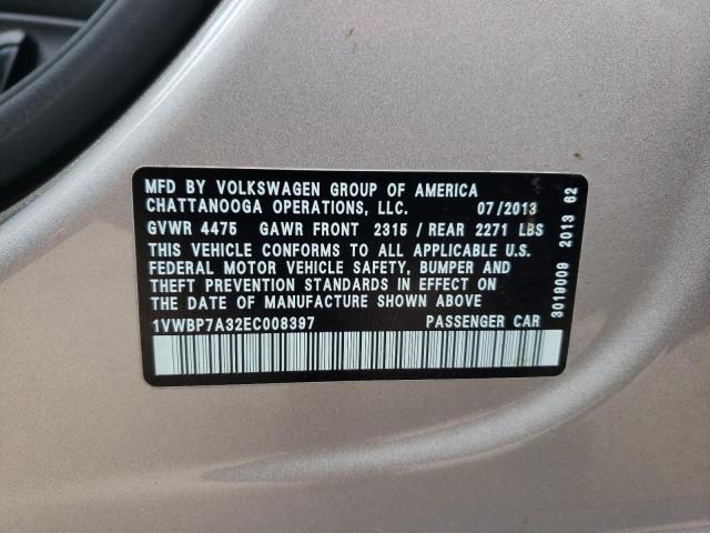 Photo 10 from auction – 2014 VOLKSWAGEN PASSAT SE with VIN 1VWBP7A32EC008397