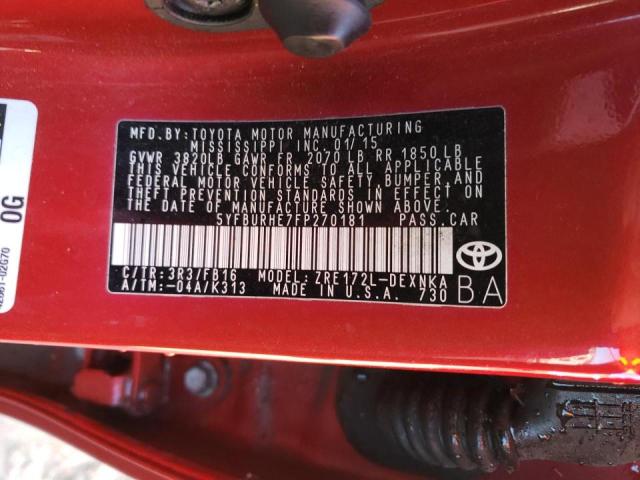 Photo 10 from auction – 2015 TOYOTA COROLLA L with VIN 5YFBURHE7FP270181