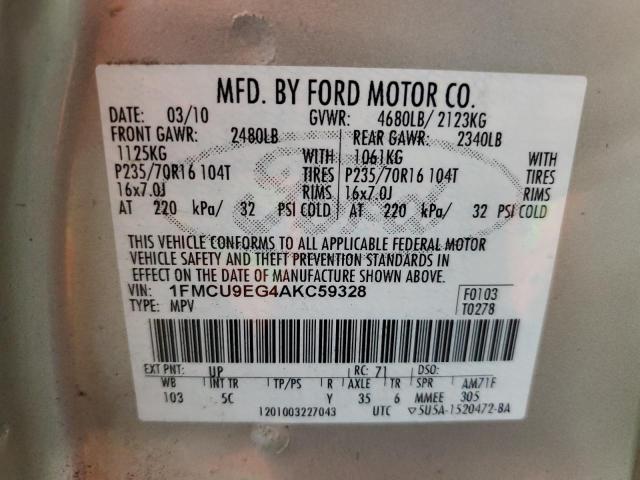 Photo 10 from auction – 2010 FORD ESCAPE LIM with VIN 1FMCU9EG4AKC59328