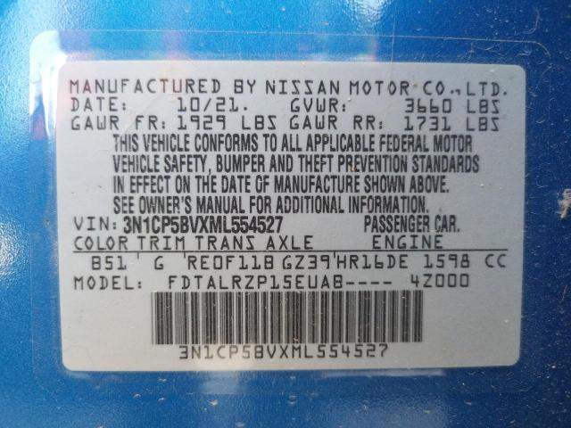 Photo 10 from auction – 2021 NISSAN KICKS S with VIN 3N1CP5BVXML554527