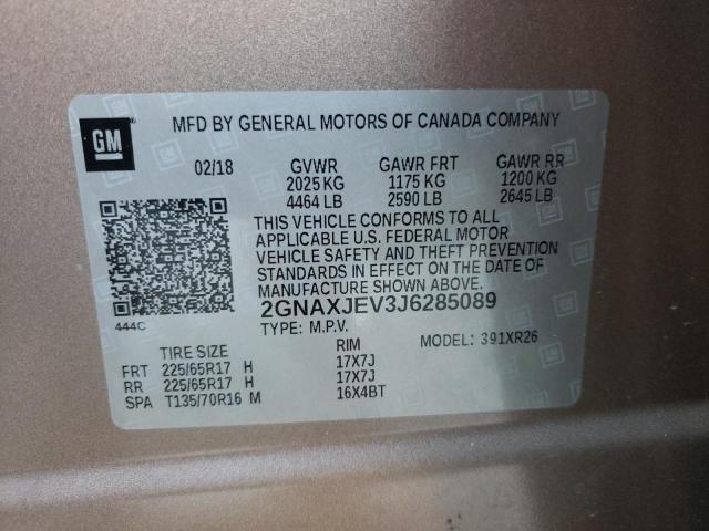 Photo 10 from auction – 2018 CHEVROLET EQUINOX LT with VIN 2GNAXJEV3J6285089
