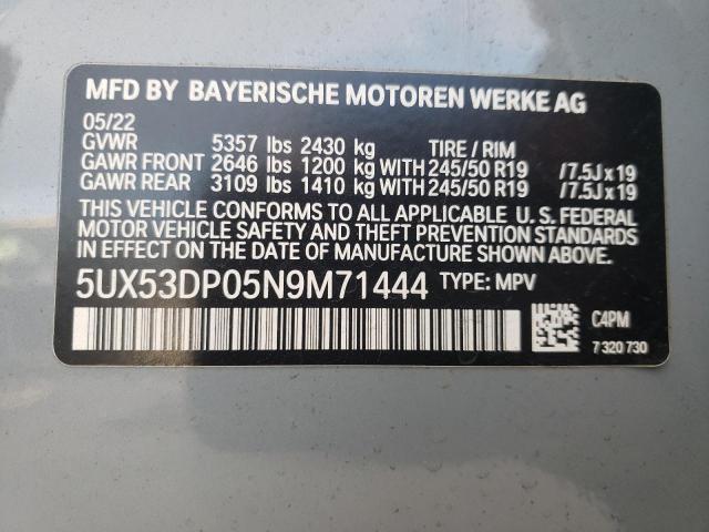 Photo 10 from auction – 2022 BMW X3 XDRIVE3 with VIN 5UX53DP05N9M71444