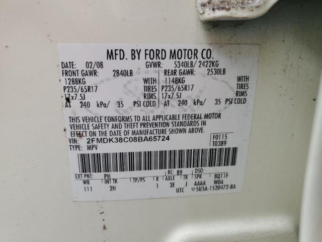 Photo 10 from auction – 2008 FORD EDGE SEL with VIN 2FMDK38C08BA65724