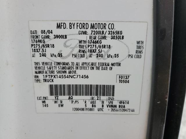 Photo 10 from auction – 2004 FORD F150 with VIN 1FTPX14554NC71456