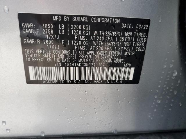 Photo 10 from auction – 2022 SUBARU OUTBACK PR with VIN 4S4BTADC3N3211107