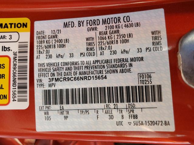 Photo 10 from auction – 2022 FORD BRONCO SPO with VIN 3FMCR9C66NRD15654