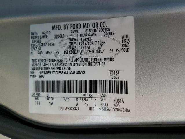 Photo 10 from auction – 2010 FORD EXPLORER X with VIN 1FMEU7DE8AUA84552