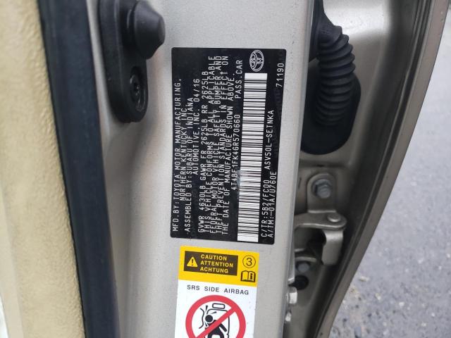 Photo 10 from auction – 2016 TOYOTA CAMRY LE with VIN 4T4BF1FK4GR570660
