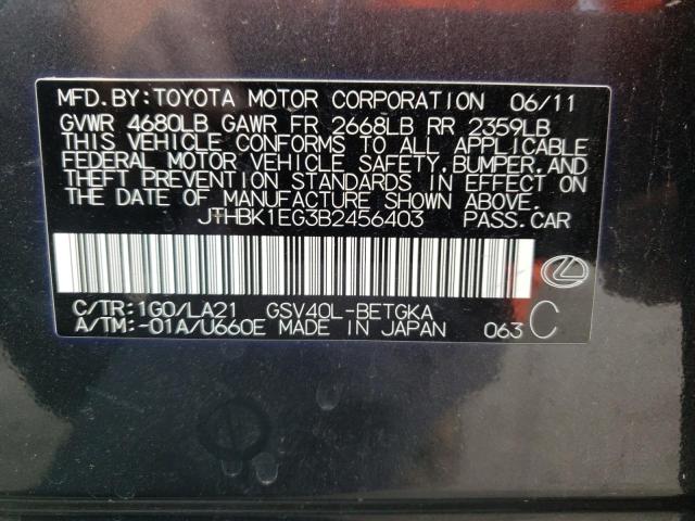 Photo 10 from auction – 2011 LEXUS ES 350 with VIN JTHBK1EG3B2456403