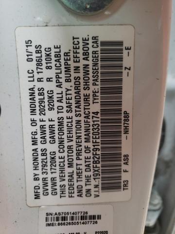 Photo 10 from auction – 2015 HONDA CIVIC EXL with VIN 19XFB2F91FE033174