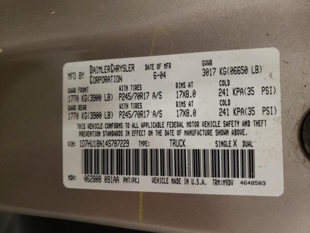 Photo 10 from auction – 2004 DODGE RAM 1500 S with VIN 1D7HU18N14S787229