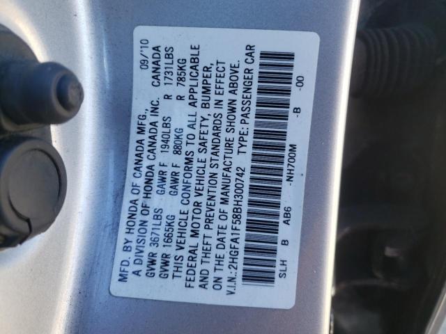 Photo 10 from auction – 2011 HONDA CIVIC LX with VIN 2HGFA1F58BH300742