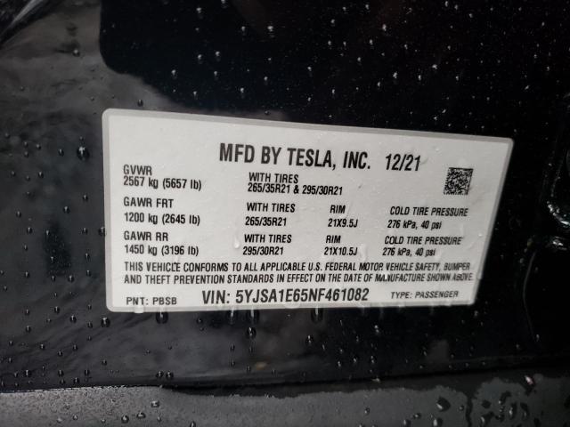Photo 10 from auction – 2022 TESLA MODEL S with VIN 5YJSA1E65NF461082