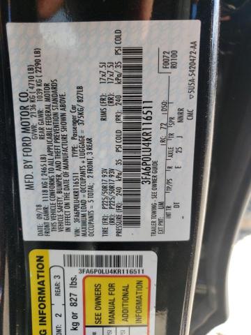 Photo 10 from auction – 2019 FORD FUSION SE with VIN 3FA6P0LU4KR116511