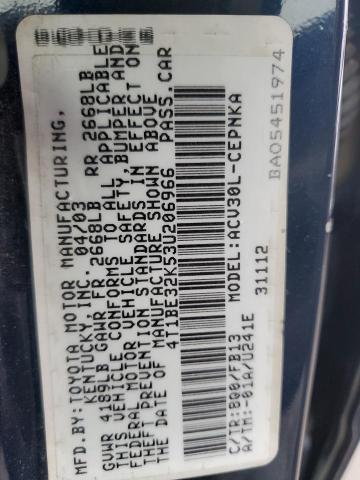 Photo 10 from auction – 2003 TOYOTA CAMRY LE with VIN 4T1BE32K53U206966