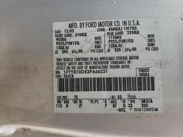 Photo 10 from auction – 2003 FORD RANGER with VIN 1FTYR10DX3PA66231