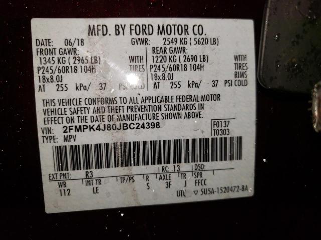 Photo 10 from auction – 2018 FORD EDGE SEL with VIN 2FMPK4J80JBC24398