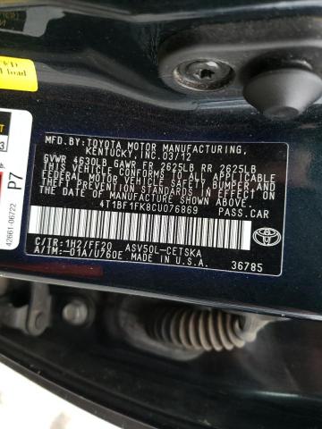 Photo 10 from auction – 2012 TOYOTA CAMRY BASE with VIN 4T1BF1FK8CU076869