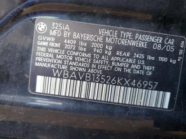 Photo 10 from auction – 2006 BMW 325 I with VIN WBAVB13526KX46957