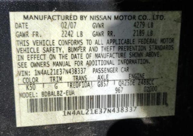 Photo 10 from auction – 2007 NISSAN ALTIMA 2.5 with VIN 1N4AL21E37N438337