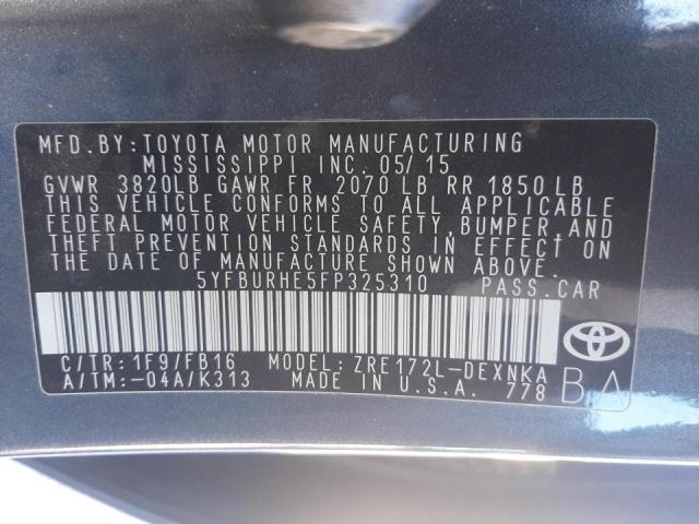 Photo 10 from auction – 2015 TOYOTA COROLLA L with VIN 5YFBURHE5FP325310