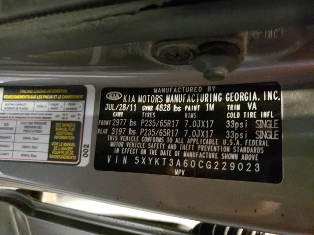 Photo 10 from auction – 2012 KIA SORENTO BA with VIN 5XYKT3A60CG229023