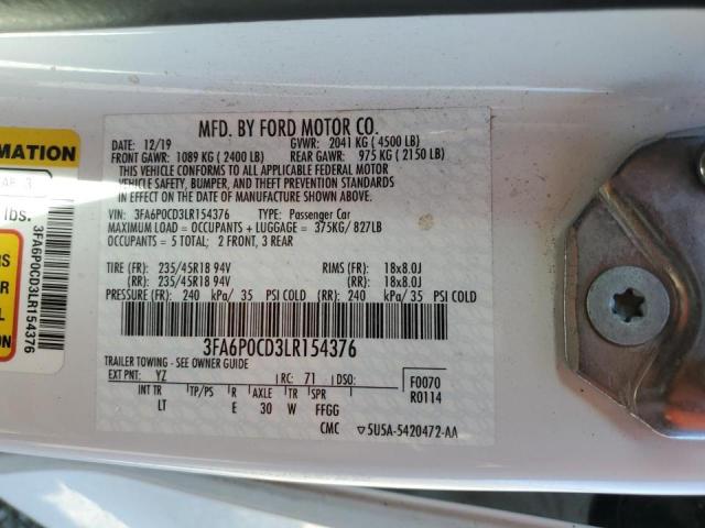 Photo 10 from auction – 2020 FORD FUSION SEL with VIN 3FA6P0CD3LR154376
