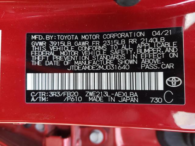 Photo 10 from auction – 2021 TOYOTA COROLLA LE with VIN JTDEAMDE2MJ031640