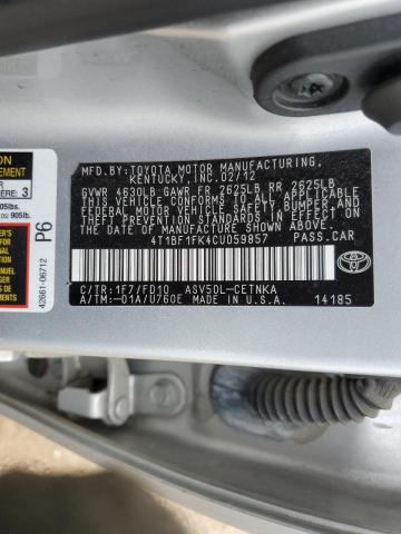 Photo 10 from auction – 2012 TOYOTA CAMRY BASE with VIN 4T1BF1FK4CU059857