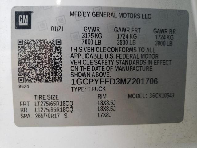 Photo 10 from auction – 2021 CHEVROLET SILVERADO with VIN 1GCPYFED3MZ201706