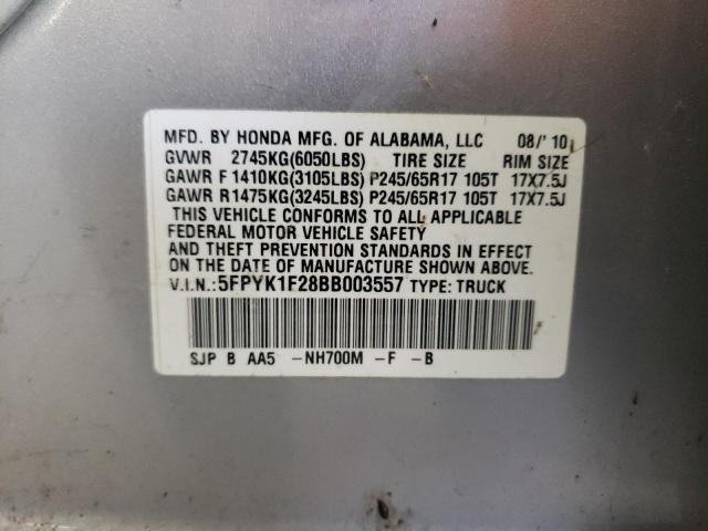 Photo 10 from auction – 2011 HONDA RIDGELINE with VIN 5FPYK1F28BB003557