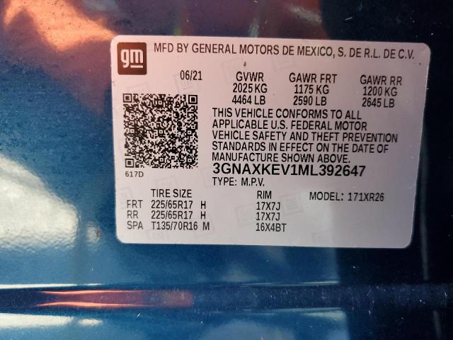 Photo 10 from auction – 2021 CHEVROLET EQUINOX LT with VIN 3GNAXKEV1ML392647