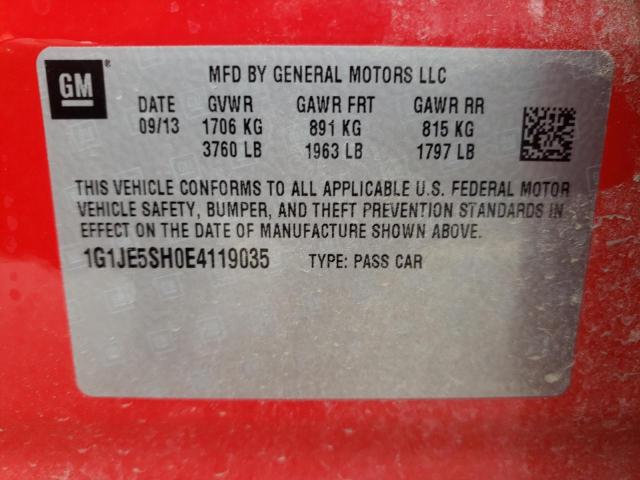 Photo 10 from auction – 2014 CHEVROLET SONIC LTZ with VIN 1G1JE5SH0E4119035
