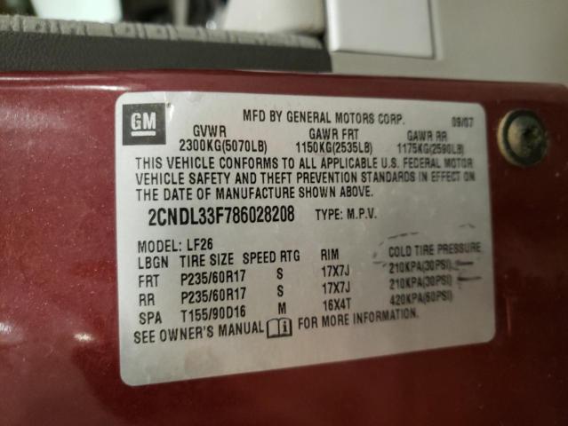 Photo 10 from auction – 2008 CHEVROLET EQUINOX LT with VIN 2CNDL33F786028208