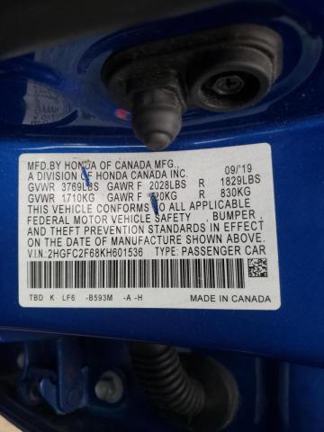 Photo 10 from auction – 2019 HONDA CIVIC LX with VIN 2HGFC2F68KH601536