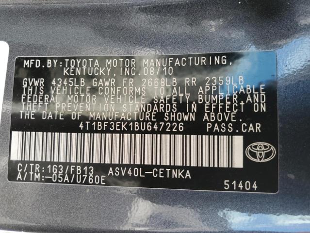 Photo 10 from auction – 2011 TOYOTA CAMRY BASE with VIN 4T1BF3EK1BU647226