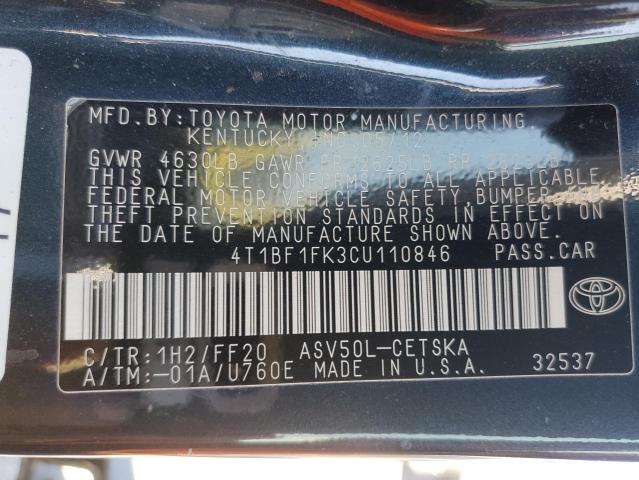 Photo 10 from auction – 2012 TOYOTA CAMRY BASE with VIN 4T1BF1FK3CU110846