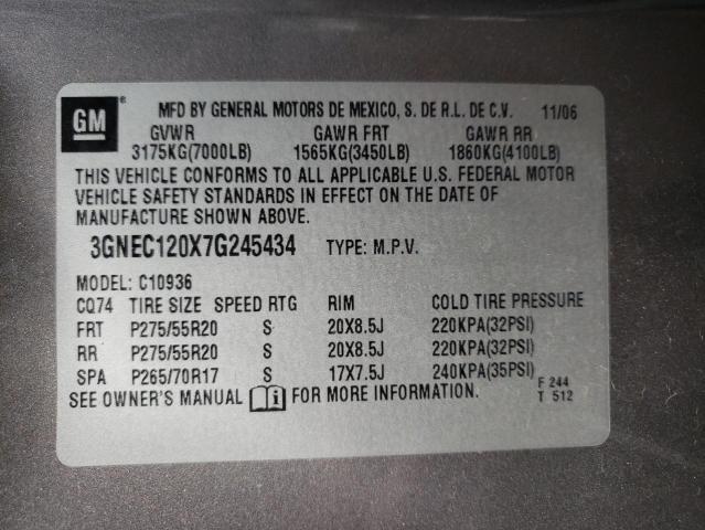 Photo 10 from auction – 2007 CHEVROLET AVALANCHE with VIN 3GNEC120X7G245434