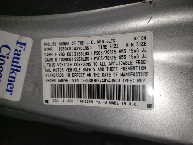 Photo 10 from auction – 2004 HONDA CR-V EX with VIN SHSRD78874U243500