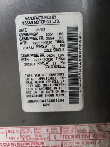 Photo 10 from auction – 2003 INFINITI FX35 with VIN JNRAS08W43X001204
