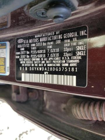 Photo 10 from auction – 2013 KIA SORENTO SX with VIN 5XYKWDA28DG375181