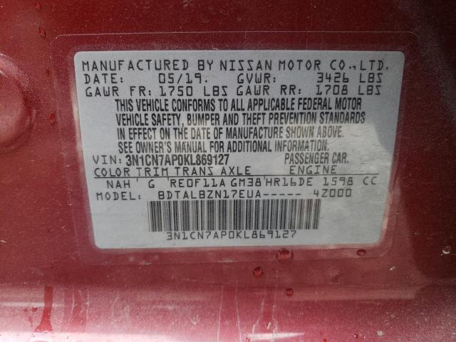 Photo 10 from auction – 2019 NISSAN VERSA S with VIN 3N1CN7AP0KL869127