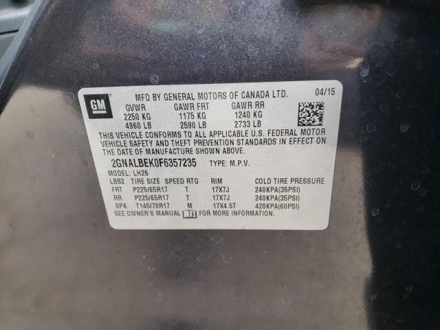 Photo 10 from auction – 2015 CHEVROLET EQUINOX LT with VIN 2GNALBEK0F6357235