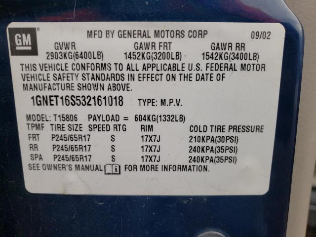 Photo 10 from auction – 2003 CHEVROLET TRAILBLAZE with VIN 1GNET16S532161018