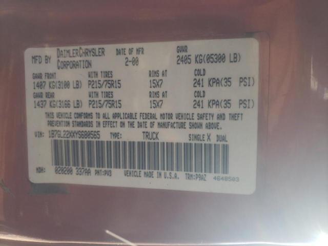 Photo 10 from auction – 2000 DODGE DAKOTA with VIN 1B7GL22XXYS680565
