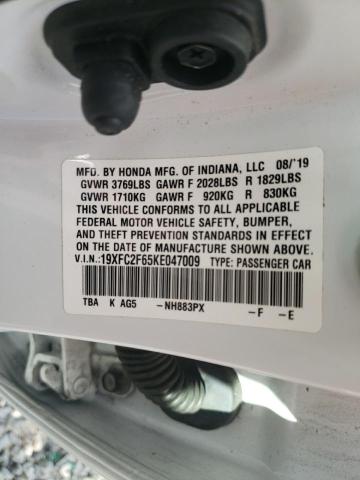 Photo 10 from auction – 2019 HONDA CIVIC LX with VIN 19XFC2F65KE047009