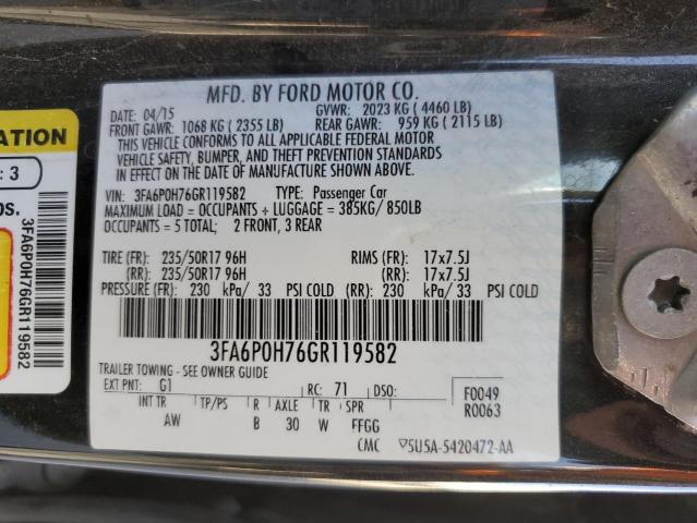 Photo 10 from auction – 2016 FORD FUSION SE with VIN 3FA6P0H76GR119582